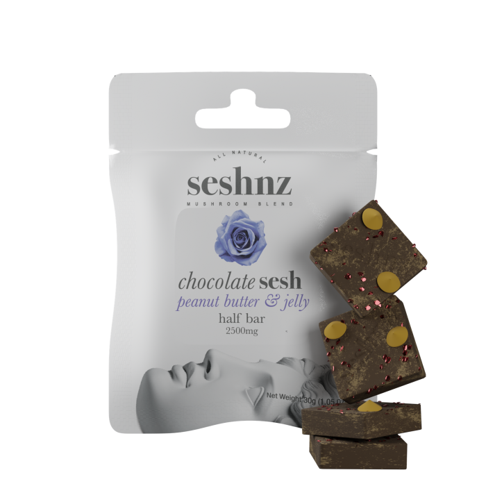 seshnz chocolate half bar | 2500 mg | peanut butter & jelly | pk 1 | $10 ea.