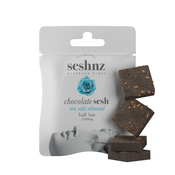 seshnz chocolate half bar | 2500 mg | sea salt almond | pk 1 | $10 ea.