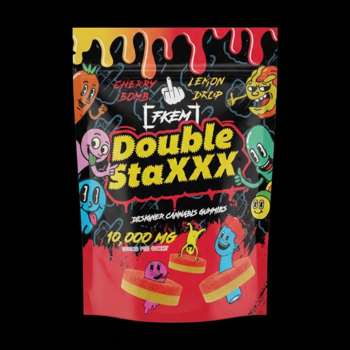 FK / Gummy 10000 mg /  DOUBLE STAXX / Cherry Bomb / Lemon Drop / Hybrid / pk 1 / $120 ea.